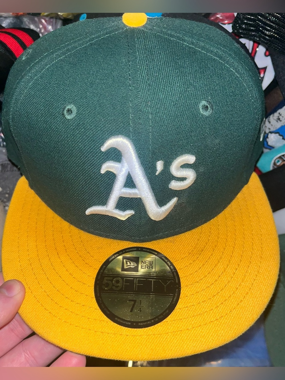Oakland As Team Colors New Era 59FIFTY Fitted Baseball Hat Cap Size 7 1/4